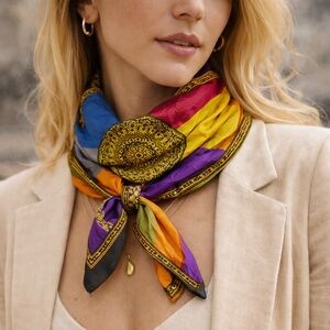 Vintage Silk Mandala Colorblock Scarf | Multicolor | 17 x 17